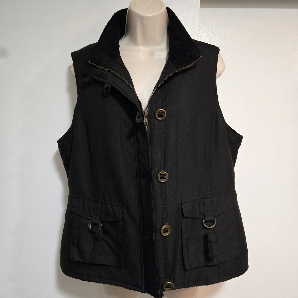 Tribal Brand Womens Size Large Black Poly and Faux Fur Vest w/Pockets Zip